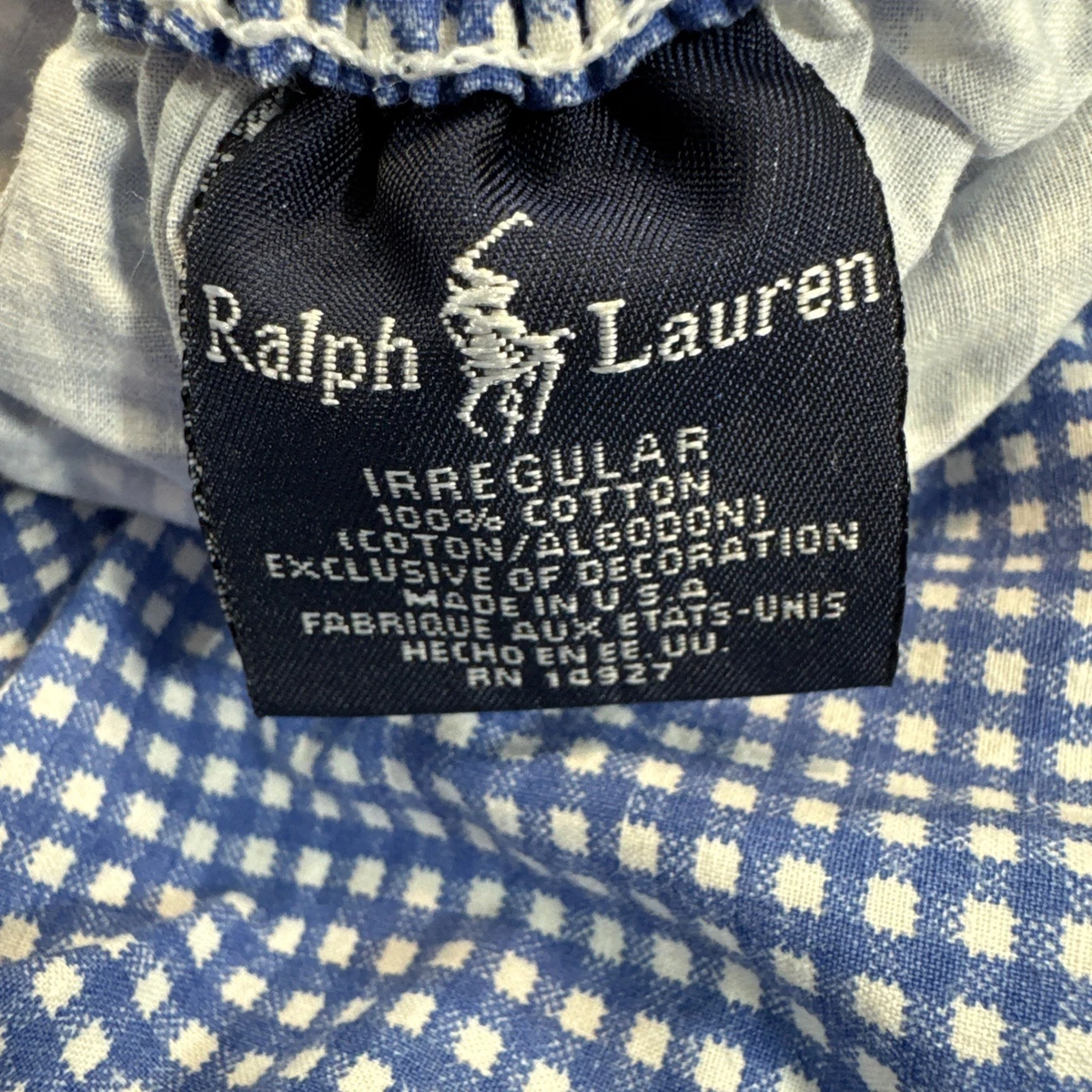 VTG Ralph Lauren Irregular QUEEN Fitted 100% Cotton Blue Gingham Check Sheet USA
