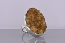 Sterling Silver 34mm Champagne Quartz Statement Band Ring 13g 925 Sz: 7