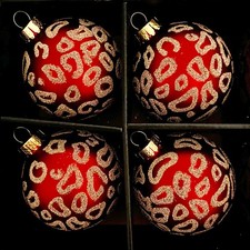 Christian Siriano Set of 4 Red Gold Glass Ball Christmas Ornament New