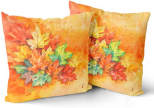 Fall Pillow Covers 18x18 Inch Set of 2 Maple Leaves Throw Pillow Case Burnt Oran