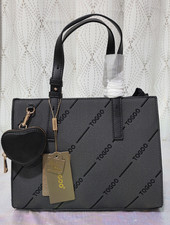 TOGOO Logo Satchel Top Handle Bag Zip Closure...
