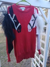 Vtg P A International Kentucky Derby Horse Sweater W/ Ostrich Feathers Size M