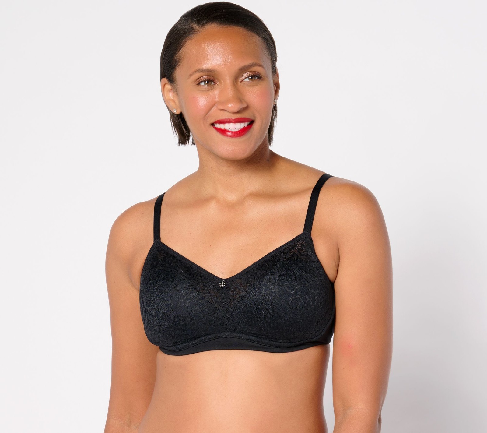 Breezies Women's Bra Sz 34B Lace Elegance Unlined Wirefree Support Black A647775