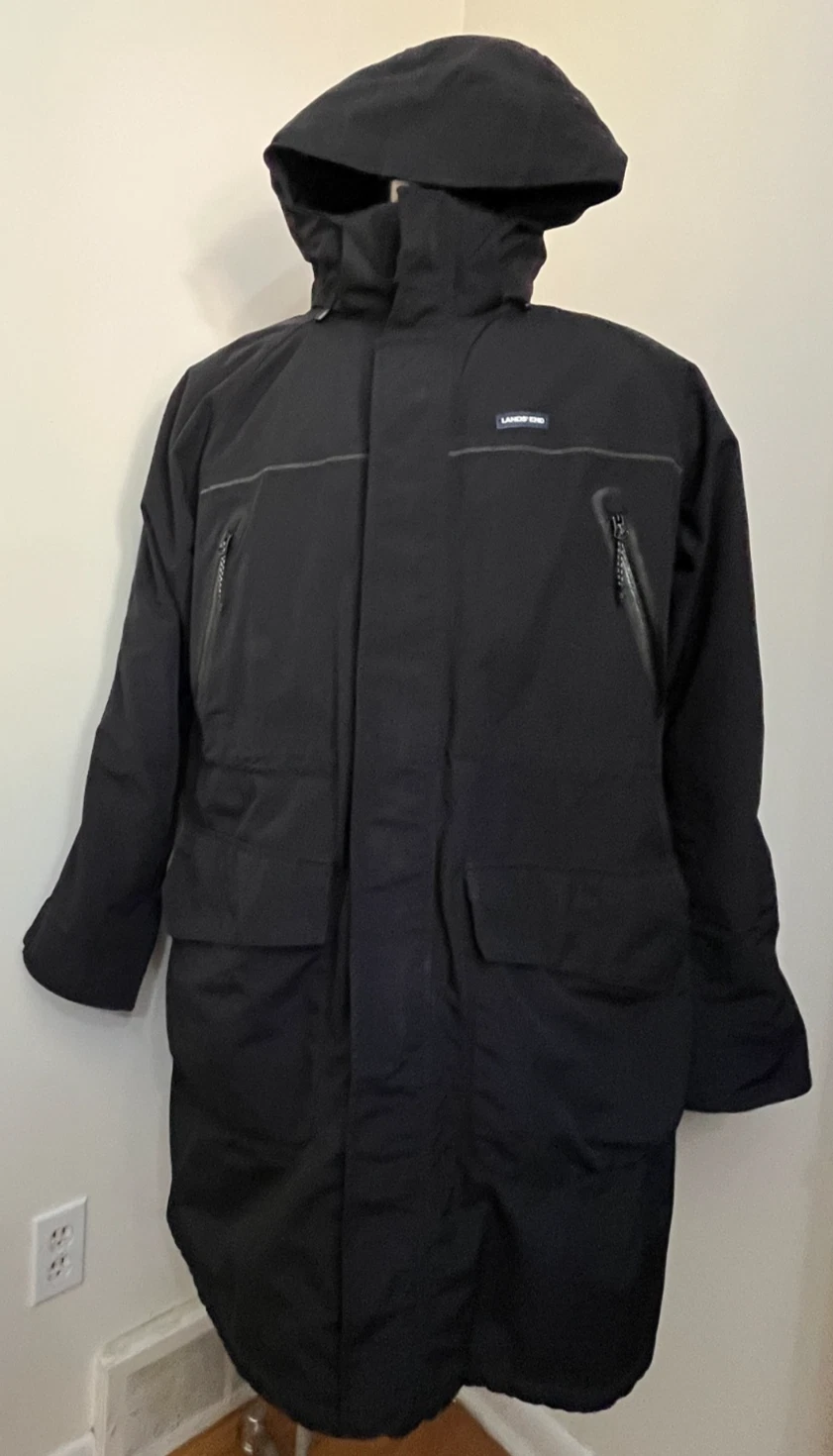 Lands' End Mens Coat Jacket Size Large Black Squall Waterproof Insulated