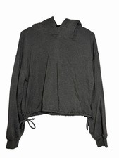 American Eagle Charcoal Gray Sherpa Lined Cropped Hoodie Drawstring Hem Small