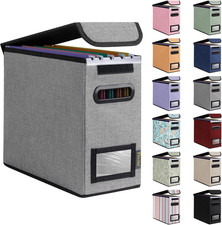 File Organizer Box with Lid, Collapsible File Folder Organizer with Plastic Slid