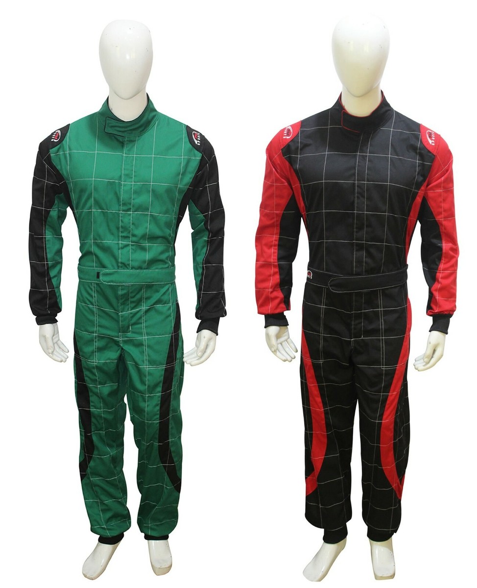 Adult Go Kart Racing Suit – One-Piece Poly Cotton Rally Suit For Karting (Black & Red, Size L) – Comfort Fit, Adjustable Cuffs & Belt