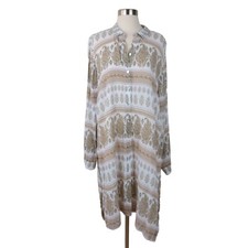 J.JILL Women's Lightweight Neutral Paisley Rayon Crepe Duster Beach Coverup M