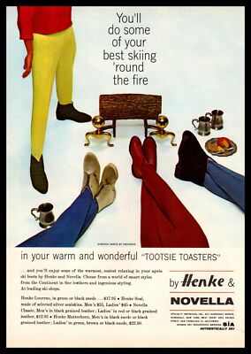1963 Henke & Novella Ski Boots Fire Place Log Stretch Pants By Pedigree Print Ad