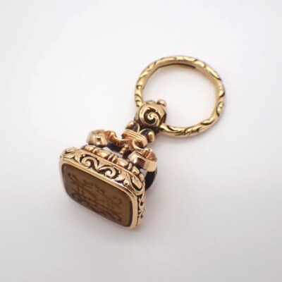 Seal Stamp Fob 12K Gold Yellow Agate Mono OEK