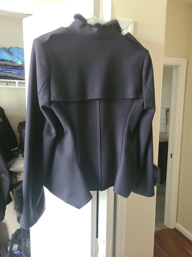$2,795NWT Women's Derek Lam Navy Blue Wool Jacket With 100% Mink Fur Trim Size 4 - Picture 4 of 5