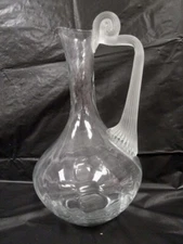 Studio  Art Glass  Carafe  -  Hand Crafted Handle (Ribbed)  -  Nice Piece