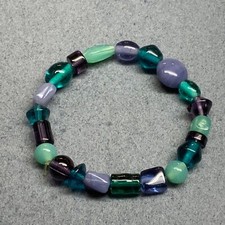 Cool Beaded Stretch Bracelet 7 In Glass Purple Blue Turquoise Green Retro Beach
