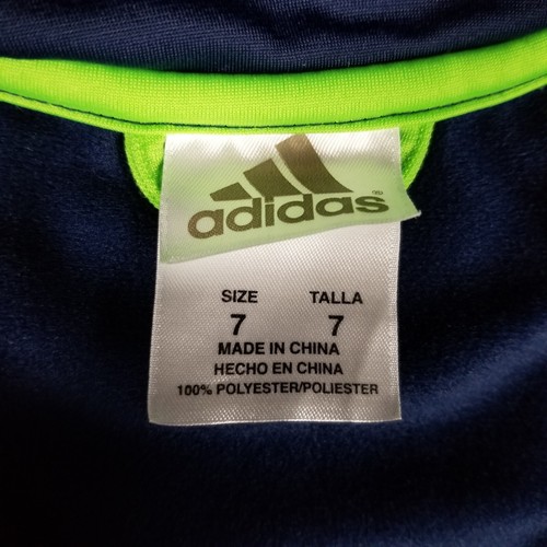 Adidas Jacket Boys 7 Blue Full Zip Track Casual School Athletic 3 Stripes Mock - Picture 2 of 12