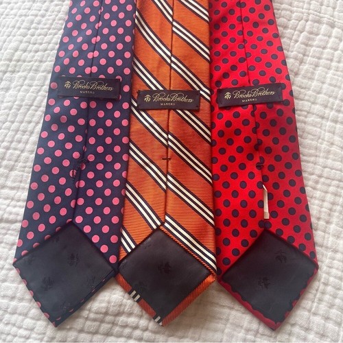 BROOKS BROTHERS makers Lot of 3 100% silk neckties polka dots stripes - Picture 2 of 7