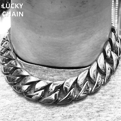 18''STAINLESS STEEL HEAVY CUBAN SILVER CHOKER NECKLACE 24mm 360g