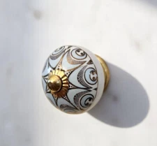 Cabinet Knobs Pull Handles Blue Gold Boho Farmhouse Decor 4 Pk