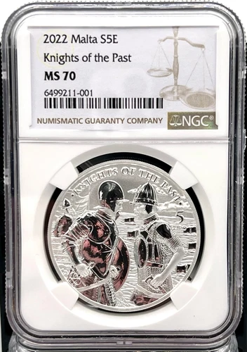 2022 Malta 5 Euro Knights of the Past 1 oz Silver Coin - NGC MS 70