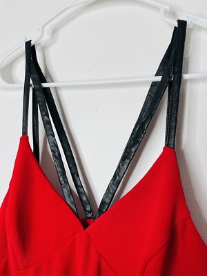 Marciano Strappy Mini Shift Dress Sz M Red Faux Leather Straps Stretch NEW  READ | eBay
