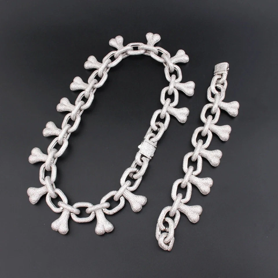 Collar de eslabones cubanos hueso calavera grande helado brillante AAA+ circonitas joyería hip hop Foto 3 de 4