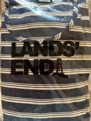 Lands End Supima Cotton LS Mid-Calf Nightgown Size 2x Navy Stripe