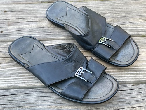 Versace Men Sandal Black Leather Upper 