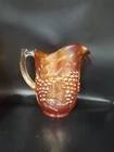VTG Imperial Iridescent Carnival Glass Marigold Pitcher, Grape & Vine 8.5”, EUC