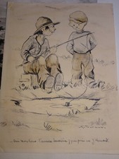 Georges TOURNON 1895-1961 Litho ENFANTS PECHE HOMARD dlg POULBOT GERMAINE BOURET
