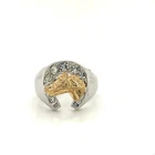 Vintage Signed Sterling Clark & Coombs CZ Equestrian Horse Gold Accent Ring sz 9