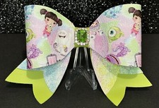 Faux Leather Hair Bow Multi Layer With A Green Rhinestone Center Monster Inc Boo
