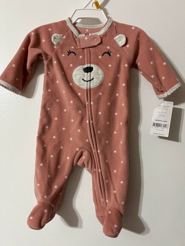 New Carter’s Baby Newborn Footed Fleece Sleeper Girls Teddy Bear Face Zip  Warm