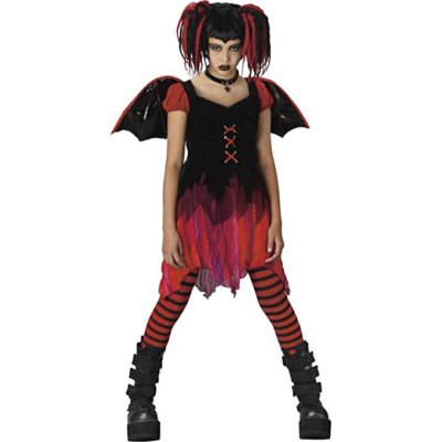 3pc Fun World Lilith Goth Fairy Witch Bat Wings Halloween Costume Child M 8-10