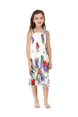 Girl Elastic Ruffle Hawaiian Luau Dress in White | eBay