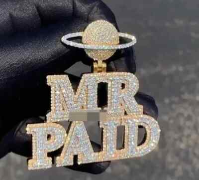 4Ct Round Cut Real Moissanite Custom Letter Men's Pendant 14K Yellow Gold Plated