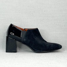 Vionic Womens 9 Linda Bootie Black Suede Patent Leather Heel Shoes Orthotic Zip