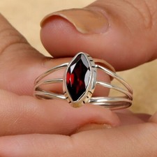 Natural Garnet 925 Sterling Silver Gemstone Handmade Women Rings Jewelry B 164