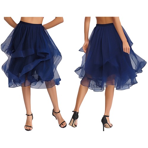 Women Elastic Waistband Irregular Hem Puffy Tulle Skirt Dance Birthday Party - 第 38/55 張圖片