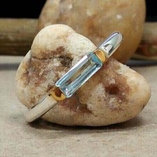 2Ct Baguette Lab-Created Aquamarine Women Band Ring 14k White Gold Plated Silver