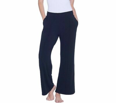 AnyBody Loungewear Relaxed Fit Plush Terry Wide Leg Lounge Pants Navy Blue  XL