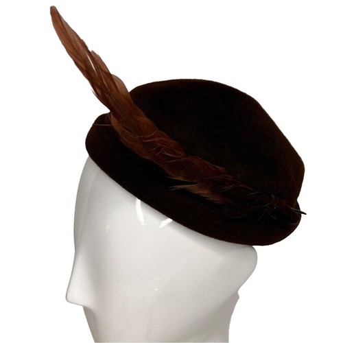 Vintage Jillé Original Feather Hat Brown Felt Millinery 1950  display picture 2
