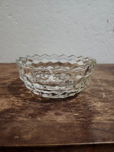 Vintage Fostoria American Diamond Pattern Clear Glass Bowl Nut Candy Dessert