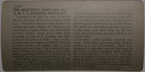 Keystone Stereoview Army & Navy YMCA, Honolulu, Hawaii 600/1200 Card Set #1049 B - Picture 3 of 4