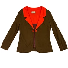 Vintage 60's Carol Brent Polyester Chain Button Blazer Petite XS Brady Bunch