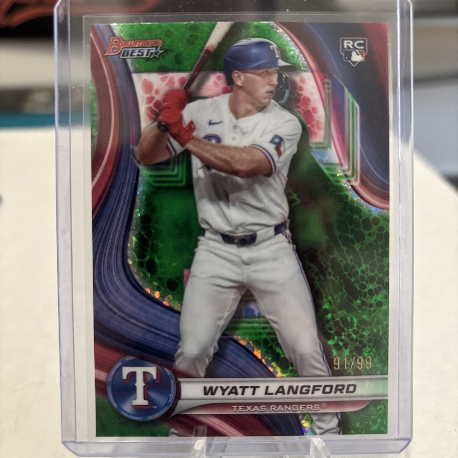 2024 Bowman's Best Wyatt Langford Green Parallel SP RC 4/99 Texas Rangers 