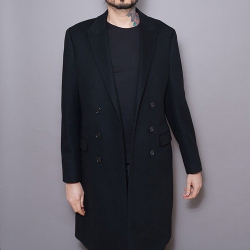 ALL SAINTS Coat Mens UK38 EU48 Black Wool Overcoat Mac Celebrity MC047P Hilt - Picture 22 of 22