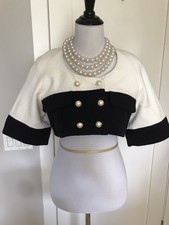 New Custom Made Classic Black White Cropped Double Buster Jacket Sz 38 Timeless!