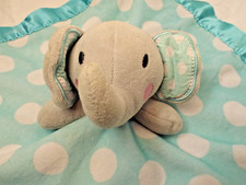 Circo Elephant Lovey Security Blanket Blue White Polka Dot Fleece Satin Edge