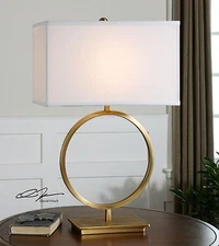 Contemporary Large Brass Circle Open Table Lamp