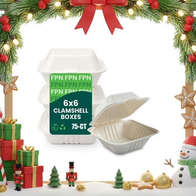 75/150 pcs Disposable Clamshell Compostable Paper Takeout Boxes-6''8''9'' - FPN