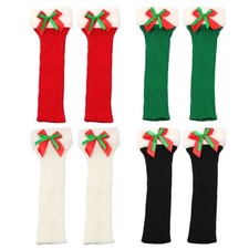 Warm Knit Boot Cuffs with Christmas Bows Plush Trim Leg Warmers for Women Socks